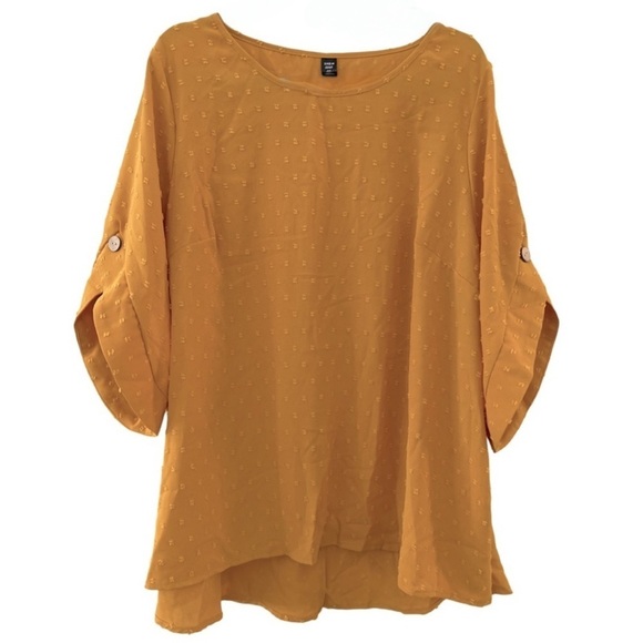 Women’s Plus Size Mustard Yellow Swiss Dot Flare Short Sleeve Blouse Top - Picture 1 of 14